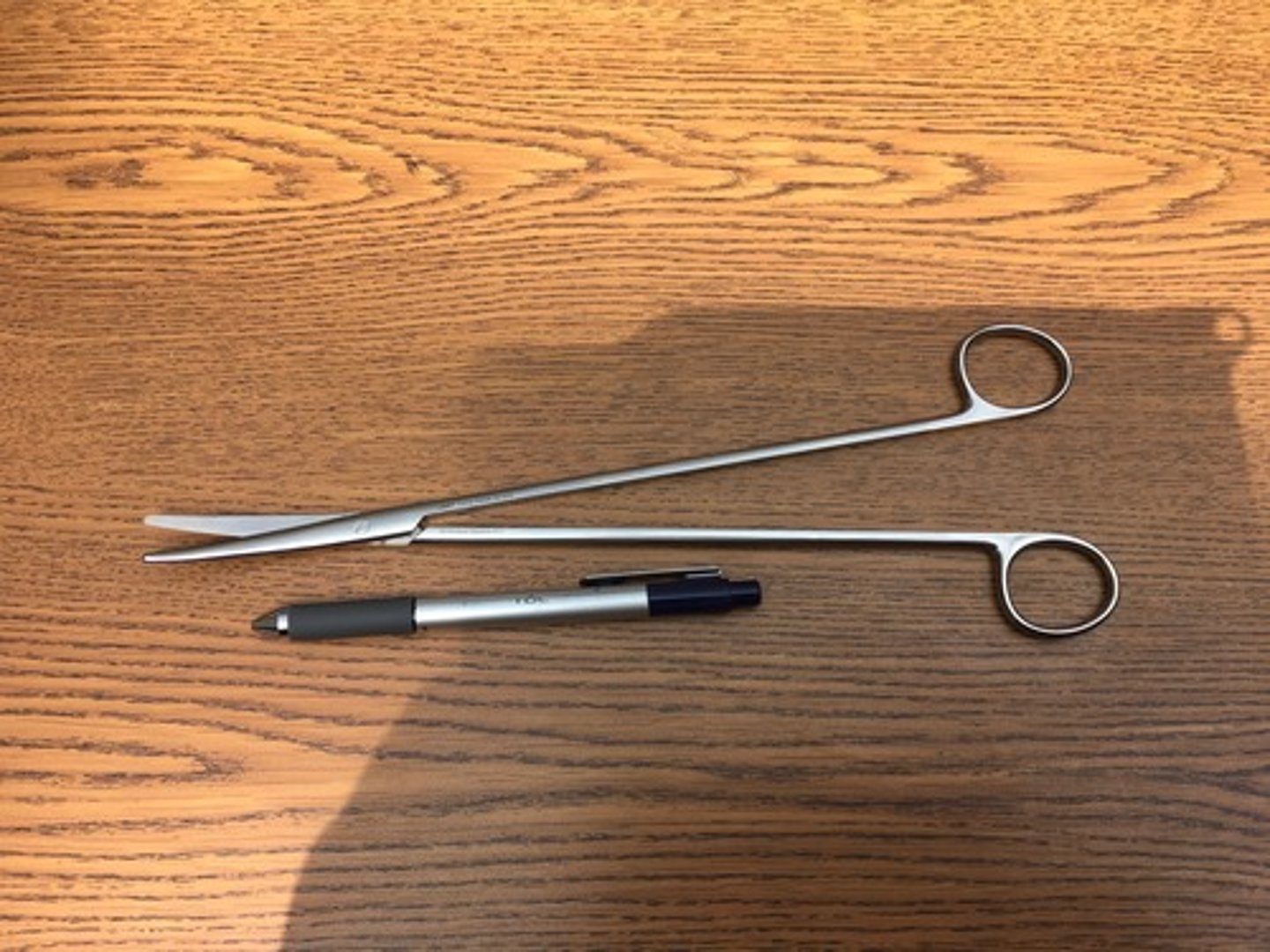 <p>The blades can be curved or straight, but the tips are always blunt. They are usually light, have a long handle, and have a slender midsection. These scissors are often used for dissection of tissues</p>