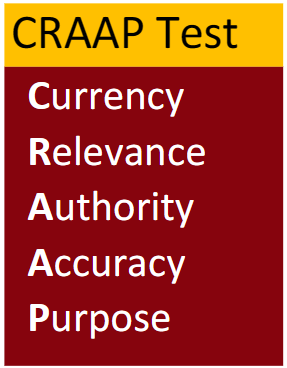 <p><span><span>The CRAAP test provides you with criteria to</span></span><br><span><span>evaluate sources for your research.</span></span></p>
