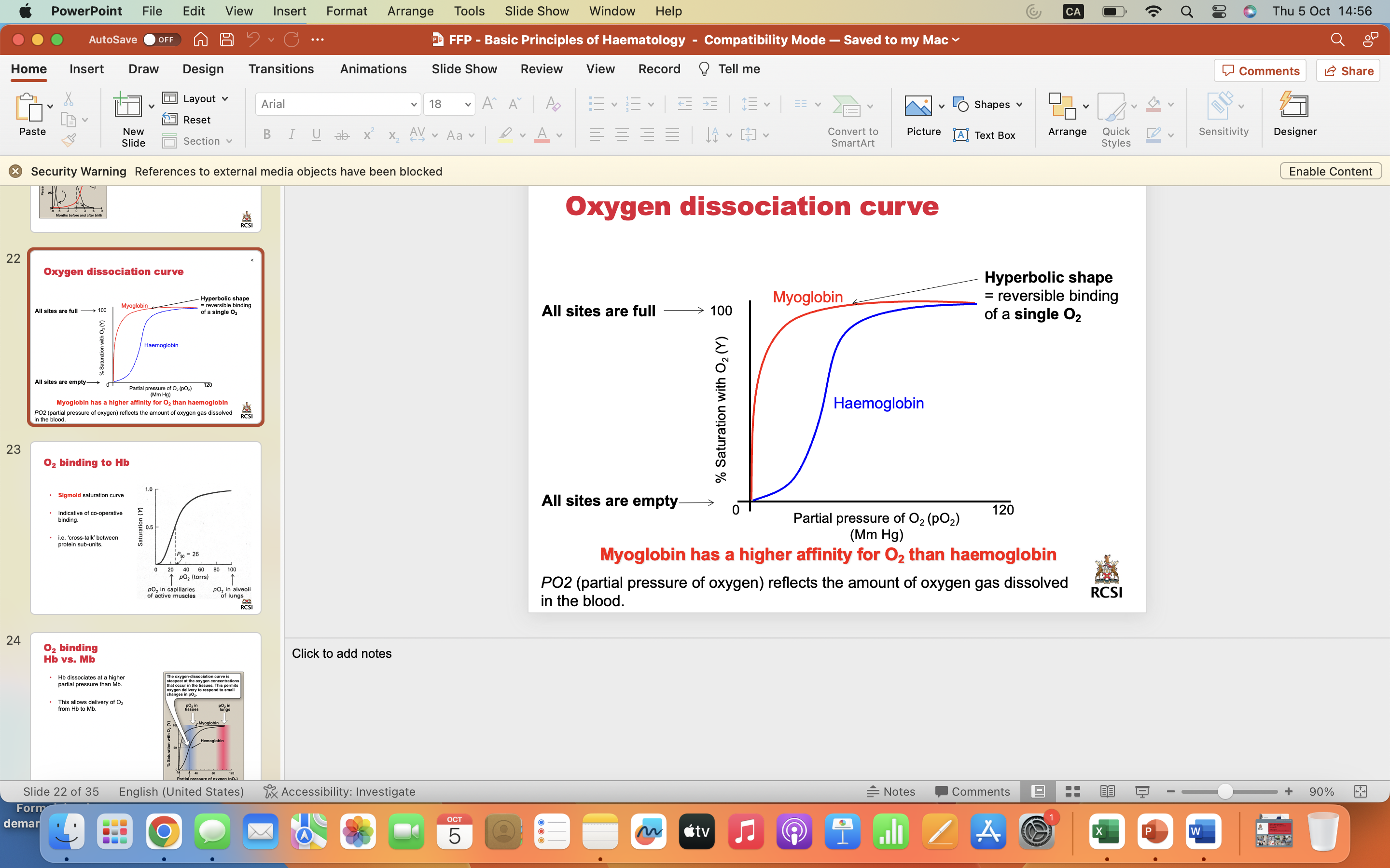 <p><strong><span style="font-family: Arial">Myoglobin has a higher affinity for O<sub>2</sub> than haemoglobin</span></strong></p><p><em><span style="font-family: Arial">PO2</span></em><span style="font-family: Arial"> (partial pressure of oxygen) reflects the amount of oxygen gas dissolved</span></p><p><span style="font-family: Arial">in the blood.</span></p>