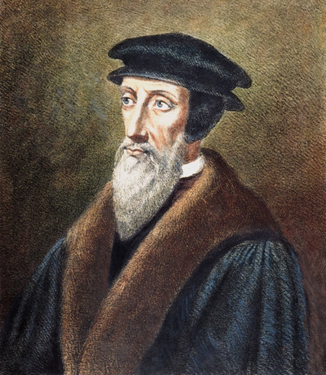 <p>Protestant sect founded by John Calvin. Emphasized a strong moral code and believed in predestination (the idea that God decided whether or not a person would be saved as soon as they were born). Calvinists supported constitutional representative government and the separation of church and state.</p><p>A belief that only a chosen few (the "elect") will be saved, but very few such people and most don't know their fate. One can however, see signs of "conversion" (God's grace in your life) and then live a sanctified life as a "visible saint" (which meant feeling God in your soul and demonstrating this to your fellow Puritan church members).</p><p>God selected a limited number of souls to grant salvation and there's nothing any individual person can do during their mortal life to alter their eternal fate.</p>
