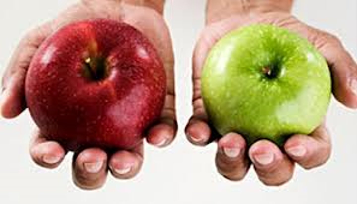 <p>placed side by side often for comparison</p>