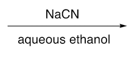 <p>NaCN (nucleophile), aqueous ethanol (hydrolysis)</p>