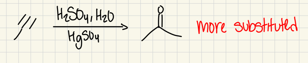 <p>carbonyl on more substituted carbon</p>