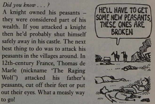 <p>Basic econ. rel. w/peasants = 1 of <strong>extortion </strong>(protection <span data-name="moneybag" data-type="emoji">💰</span>)</p><p>Viol. depended on region, context &amp; personality (e.g. Thomas of Marle)</p>