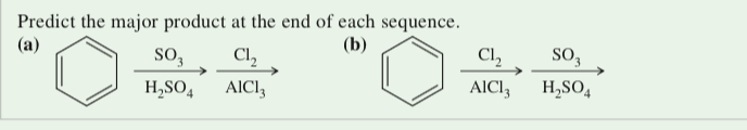 <p>(17.43)&nbsp;<span>Predict the major product at the end of each sequence.</span></p>