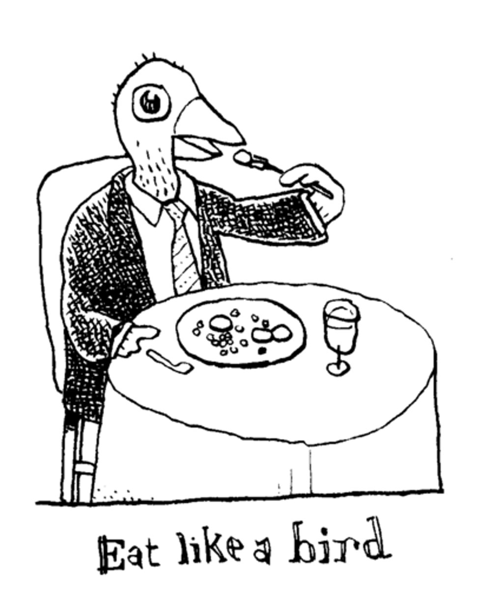 <p>to eat very little (ăn như mèo)</p>