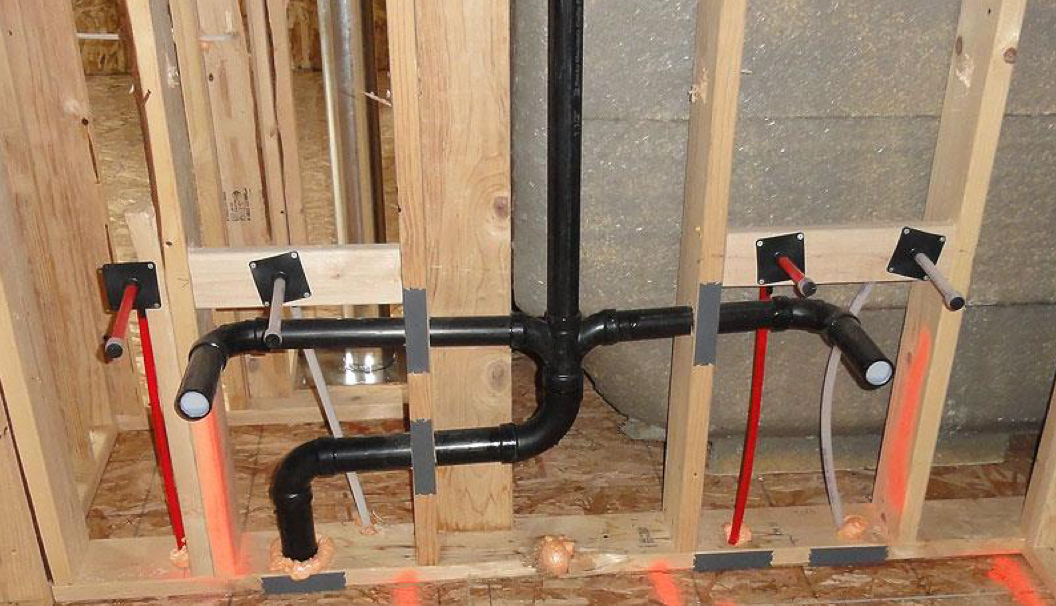 <p>joining: ABS is joined using <strong>ABS solvent cement</strong> (typically <strong>no primer required</strong>). The cement chemically fuses the pipe and fittings together.</p><p>thickness: ABS has <strong>thin to moderate wall thickness</strong>, similar to PVC (commonly Schedule 40 for DWV use).</p><p>weight: ABS is <strong>lightweight</strong>, making it easy to handle and install.</p><p>sound: ABS <strong>transmits water noise</strong>, similar to PVC, and is <strong>noisy compared to cast iron</strong>.</p><p>fire: ABS is <strong>combustible</strong> and will <strong>melt and burn</strong> at high temperatures. Fire stopping is required where ABS penetrates fire-rated assemblies.</p>