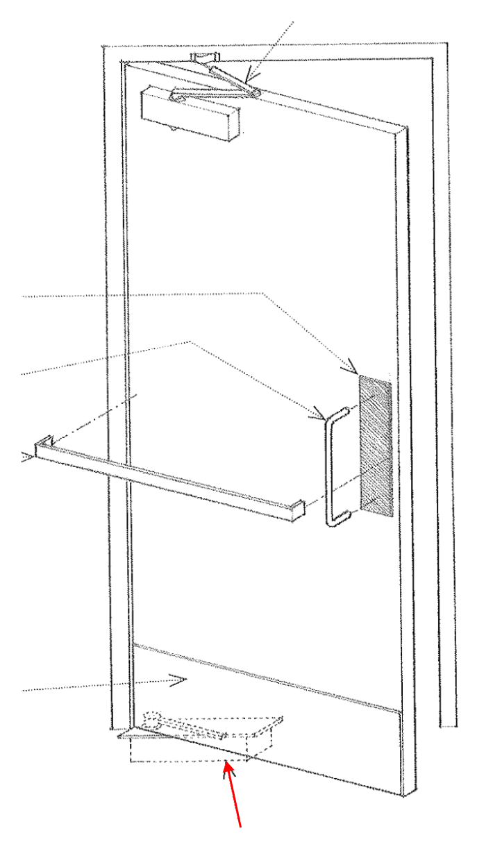 <p><span>A door closer installed in a recess in the floor</span></p>