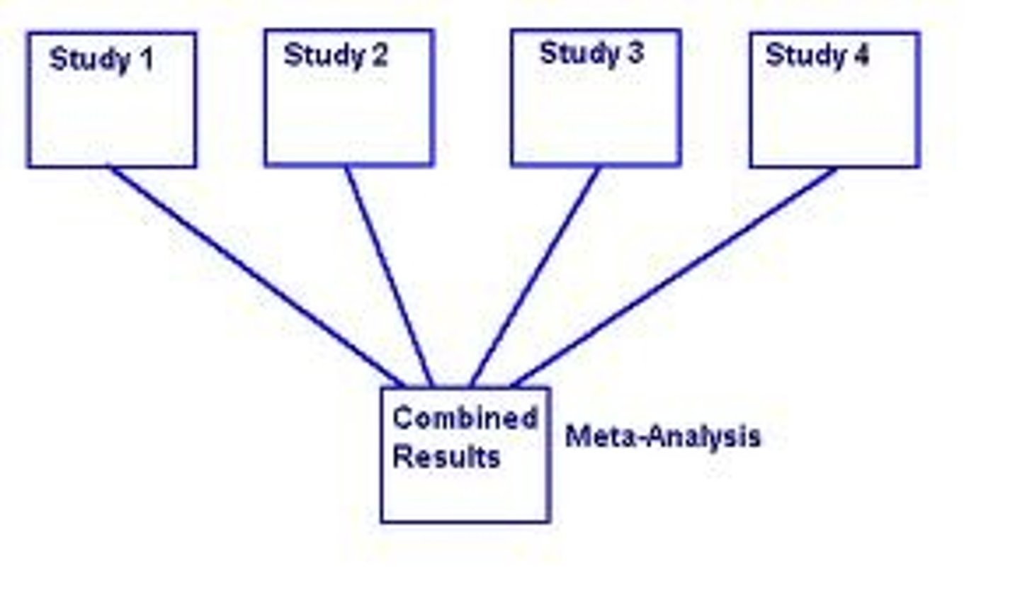 <p>a procedure for statistically combining the results of many different research studies</p>