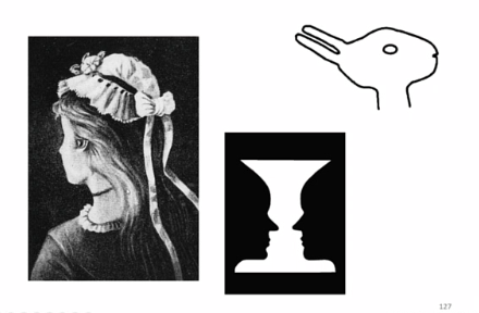 <p>of een gezicht of een vaas, interrpretatie ambigu, of ene of ander, altijd 1 conlusie </p>