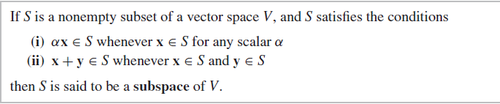<p>If it meets these properties, the subset is a subspace. Use generic elements to prove that it is one, and specific elements (witnesses) to prove that it is not! (If any of the functions are non-linear, it is more than likely not a subspace)</p>