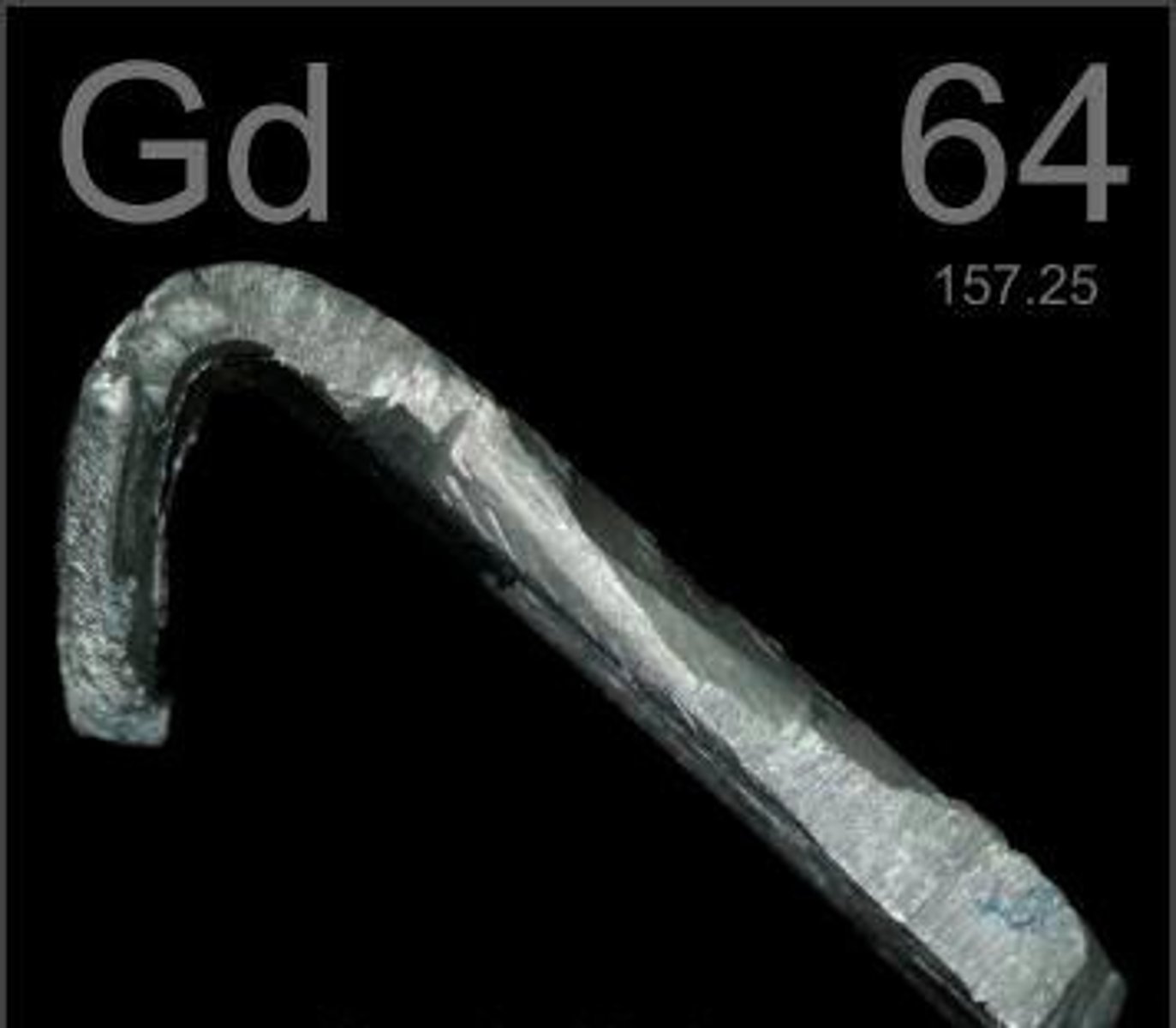 <p>Symbol: Gd<br>Atomic Mass: 157.3<br>Atomic Number: 64</p>