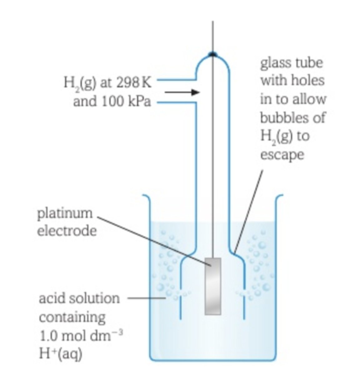 <p>Half cell containing hydrogen gas, H2 and H+ solution</p>
