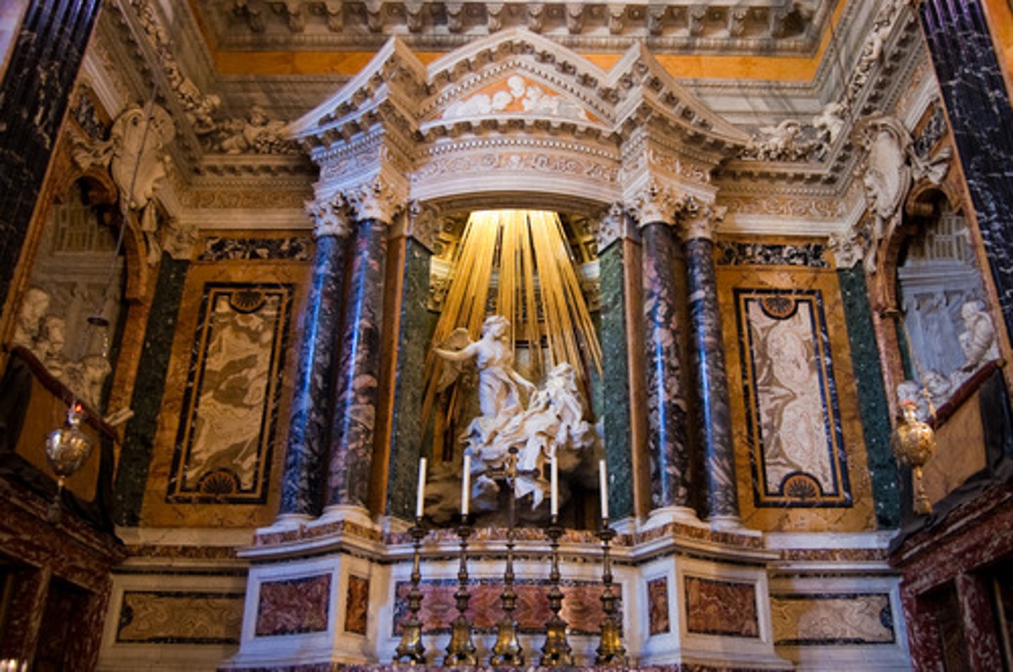 <p>Cornaro Chapel, Church of Santa Maria della Vittoria. Rome, Italy. Gian Lorenzo Bernini. c. 1647-1652 C.E. Marble (sculpture); stucco and gilt bronze (chapel).</p>