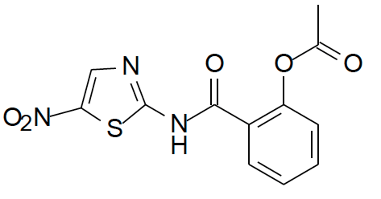 <p>prodrug; metabolically activated and then undergoes glucuronidation to act similarly to Metronidazole</p>