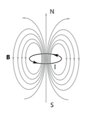 <ul><li><p><strong>When current is flowing through a loop forms</strong></p></li><li><p><strong>Dipole</strong></p></li><li><p>magnetic fields generated by magnet or electromagnet has two ends/poles</p></li></ul><p>magnetic dipole - magnetic fields that are generated, whether generated by material like magnet or electromagnet, always has two poles</p>