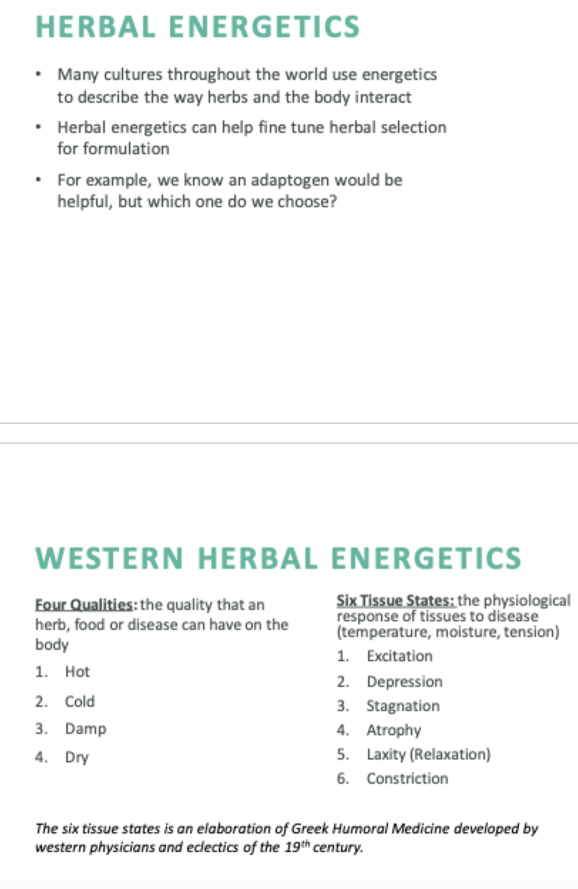 <p>Hot, Cold, Damp, and Dry.</p>