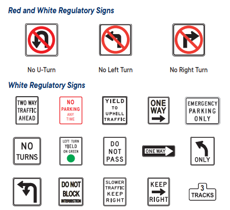 white rectangles with block lettering or symbols
