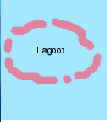 \
A circular reef that surrounds a central lagoon of quiet water. Forms on top of the cone of a submerged volcanic island.