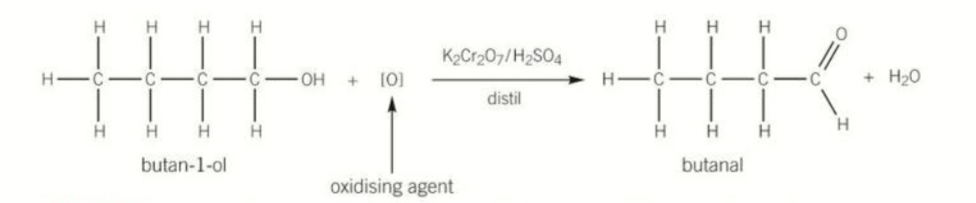 <ul><li><p>K2CrO7 OR H2SO4 catalyst</p></li><li><p>Produces an aldehyde</p></li></ul>