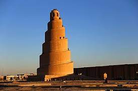 <ul><li><p>largest mosque ever built</p></li><li><p>Samarra Iraq</p></li><li><p>cone shaped minaret</p><ul><li><p>spiral minaret encircled by ramp</p></li><li><p>horses could ride up</p></li></ul></li></ul>