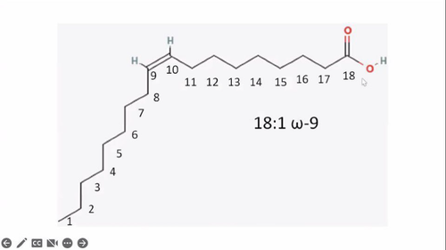 Identify 3 things:

number of carbons in the fatty acid

number of double bonds

number of carbons are counted from the methyl end instead of the carboxylic acid end

\
use the omega symbol (w) or for (n) for unsaturated FAs

\
applies to naming unsaturated fatty acids