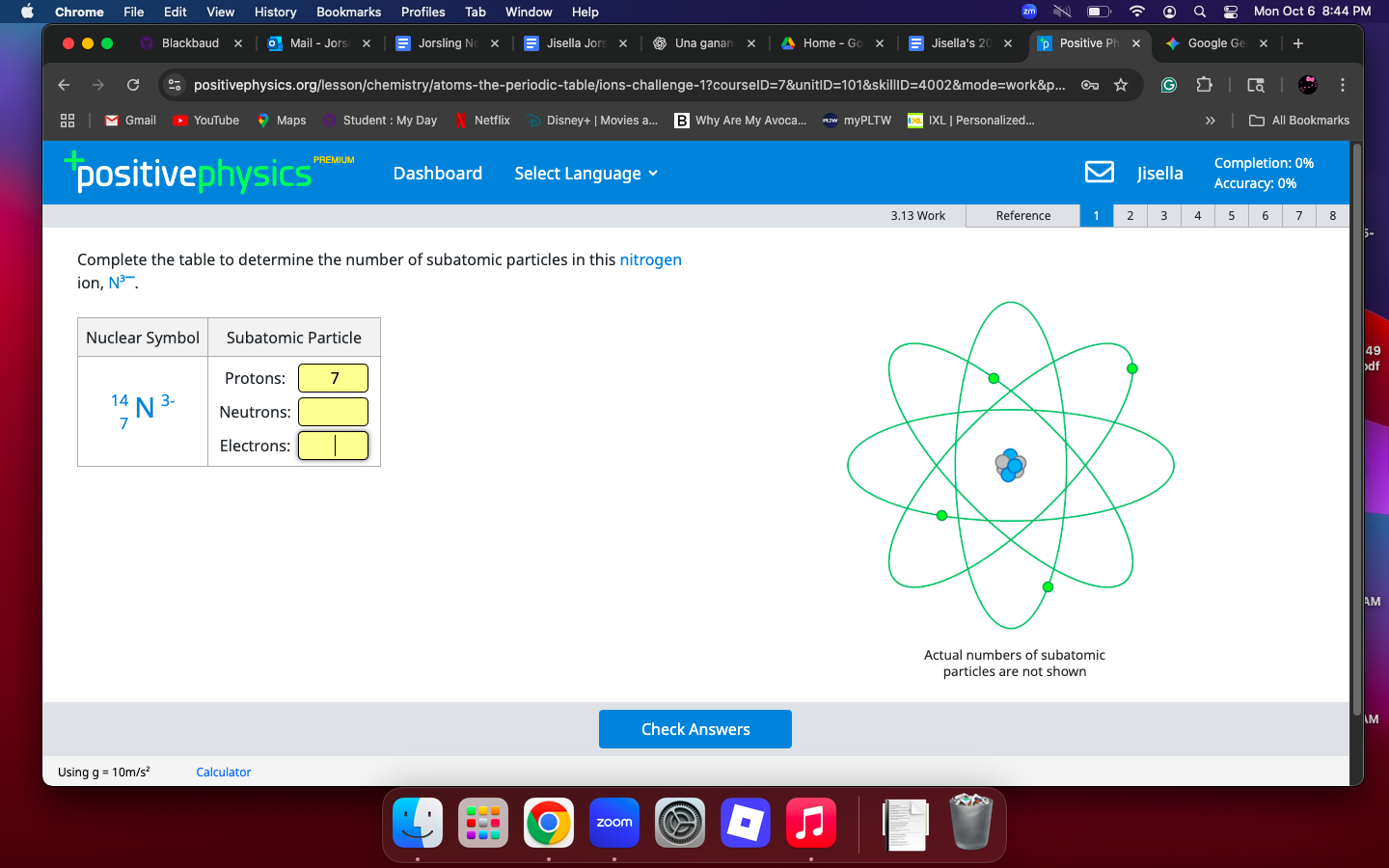 <p>Solve for thus problem answer: P+, N0, and e- </p>