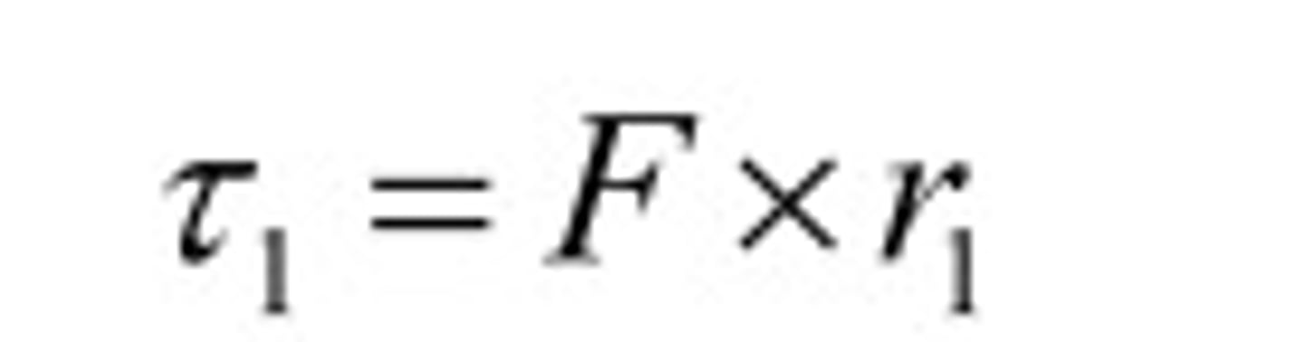 <p>Torque = Force x Distance</p><p>(distance is from fulcrum or center of gravity)</p><p>Struggling to keep your MCAT equations straight? Simply conquer the 100 most important equations using Andrew's 100 Most Essential Equations Mastery Course @ https://mcatselfprep.com/course/andrews-equation-mastery-course/</p>