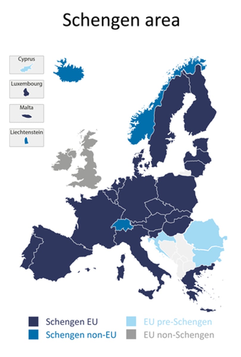 <p>- core-periphery polarisation</p><p>- free movement of labour has helped international core-periphery pattern to develop</p><p>- the EU core region = Southern England, Northern France, Belgium + most of Western Germany</p><p>- World Cities = London, Paris, Brussels + Berlin</p><p>- Most national borders within EU were removed in '95 (Schengen Agreement)</p><p>- easier movement of people and goods (no passports needed)</p><p>- UK didnt sign (wanted to keep border controls)</p><p>- Schengen Agreement in 2007-8 allowed free movement of labour to wherever in most demand</p><p>- fears of terrorism = questions the wisdom of free movement</p>