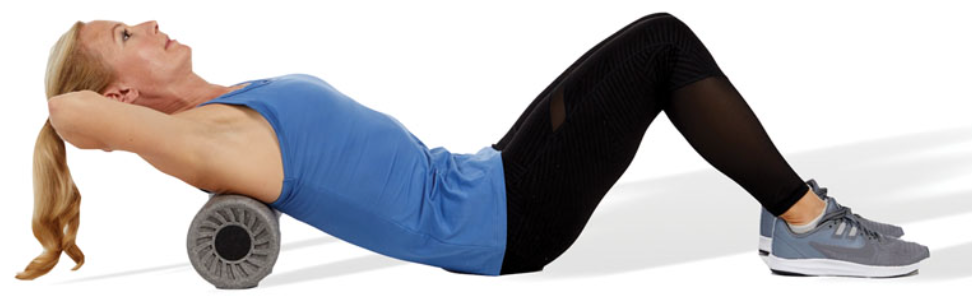 the client keeps the bridge position and rolls along the thoracic spine

the client can choose to support their head in their hands (as shown) or cross their arms in front of their chest

this is a good technique to gain thoracic extension of the spine

avoid rolling over the low-back (lumbar spine) and neck (cervical spine)