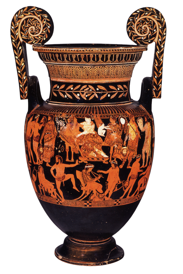 <p>Who is the man with the scroll at the bottom of the vase?</p>