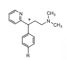 <p>what are some examples of alkyamine H1 antihistamines?</p><p></p><p>what would R be for each?</p>