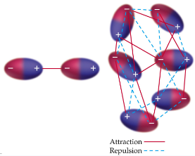 <p><strong>between neutral polar molecules</strong> (oppositely charged ends of molecules attract); weaker than ion-dipole forces;<strong> increase with increasing polarity; strength of attractive forces is inversely related to molecular volume</strong></p>