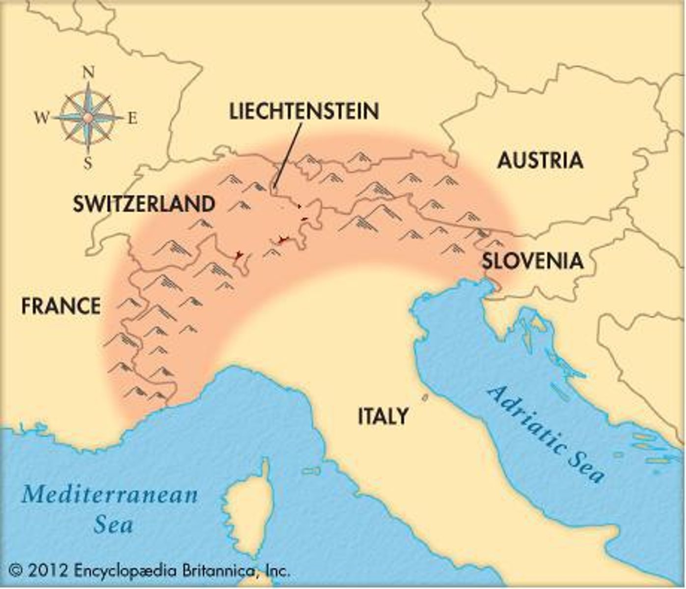 <p>Mountain range in northern Italy. They run East-West</p>