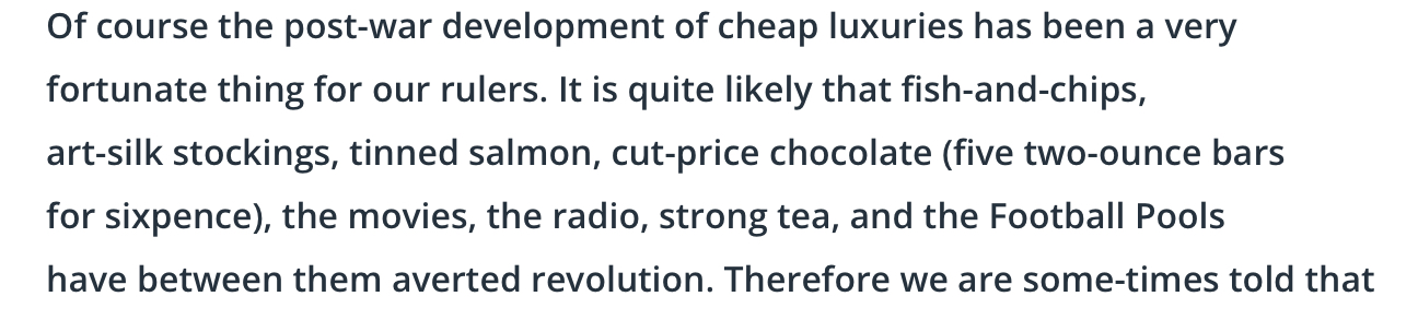 Orwell blamed it on the consumer revolution between the wars. Hwoever, other reasons include:

* Union membership falling 40% during the 1920-22 recession, and failing to recover post-general strike
* Areas of industrial growth were generally non-unionised and saw fewer strikes.
* 1/2 of WC voted for tories between wars. 