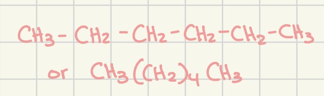 <p>an abbreviated way to write structural formula, represents an organic molecule that lists the # of hydrogen atoms beside the atom to which they are bonded</p><p>ex. CH3-CH2-CH2-CH3</p>