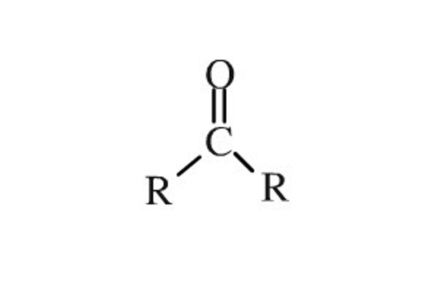 <p>Carbonyl group w/ it's carbon bonded to another carbon (extra note, R stands for the alkyl group)</p>