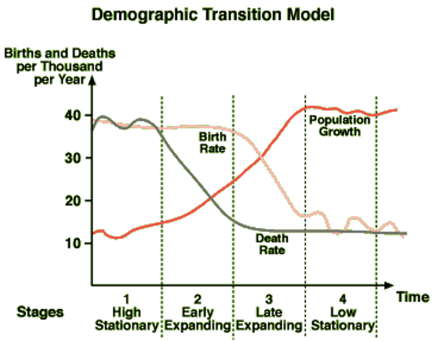 <p>- still not very developed<br>- low BR</p><p>-Declining DR</p><p>-Very High pop.</p><p>e.g. Jamaica</p>