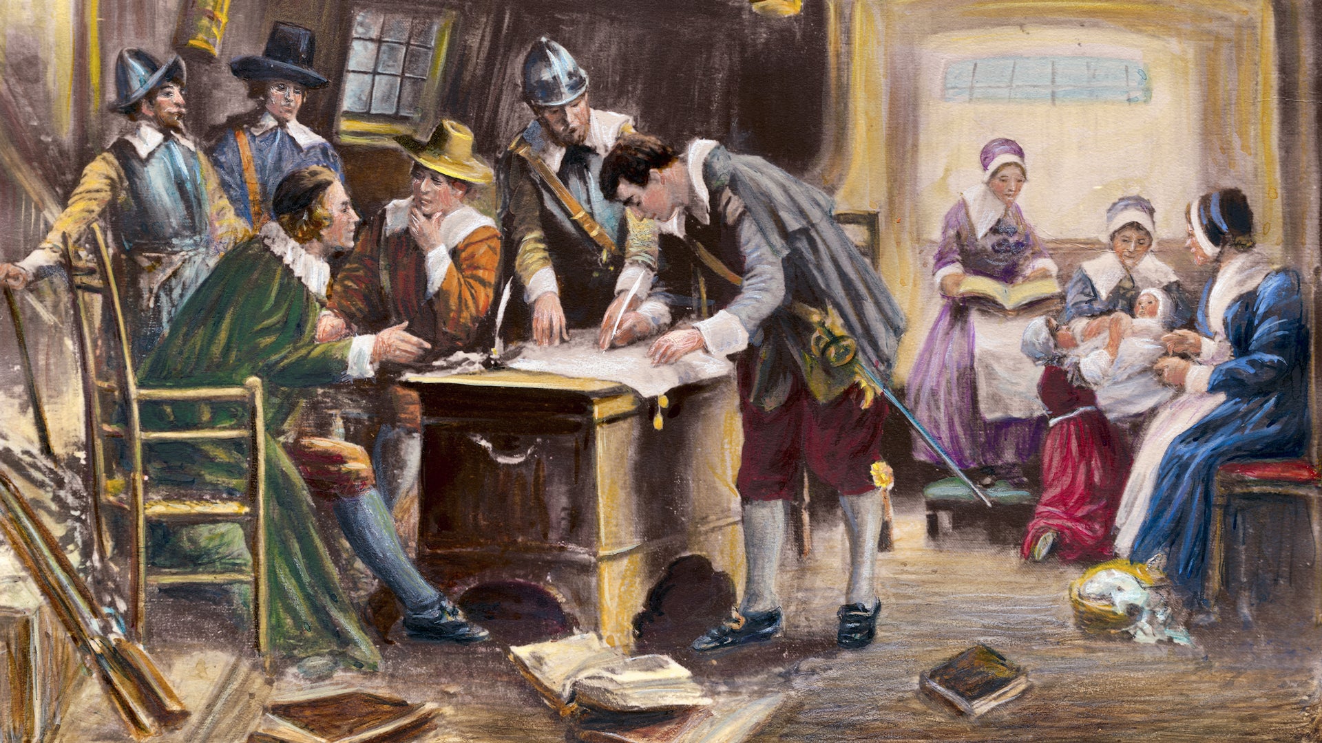 <p>Settlement of Plymouth and Mayflower Compact</p>