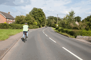 <p>you’re travelling along this road. how should you pass the cyclist?</p>