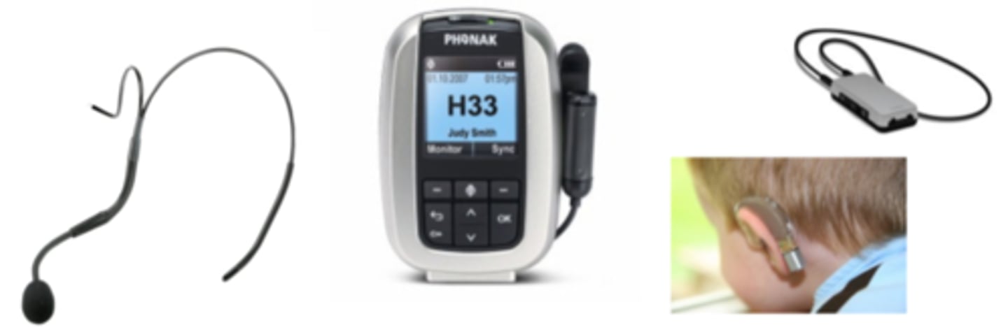 <p>a wireless assistive listening device in which a microphone worn by the speaker transmits sound via radio frequency directly to a listener's receiver, improving signal-to-noise ratio</p>