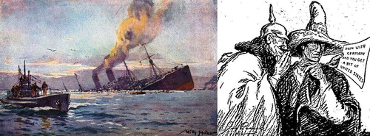 <p>German submarine warfare violated freedom of the seas; Zimmermann telegram</p>