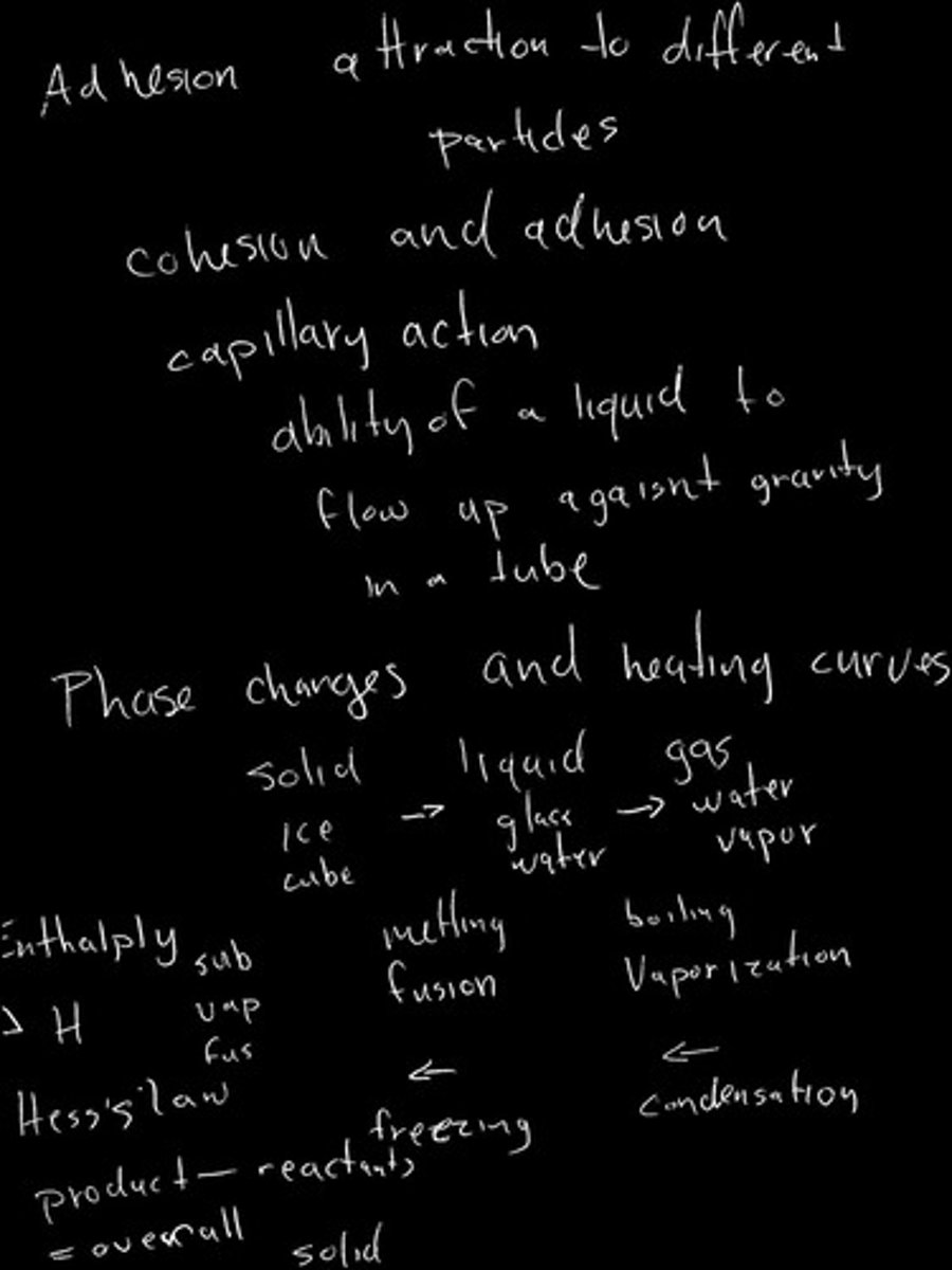 <p>The ability of a liquid to flow in narrow spaces against gravity, due to adhesive and cohesive forces.</p>