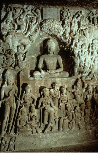 <p><span>Ajanta Cave 26; interior, Ambulatory detail, left side Buddhas</span></p>