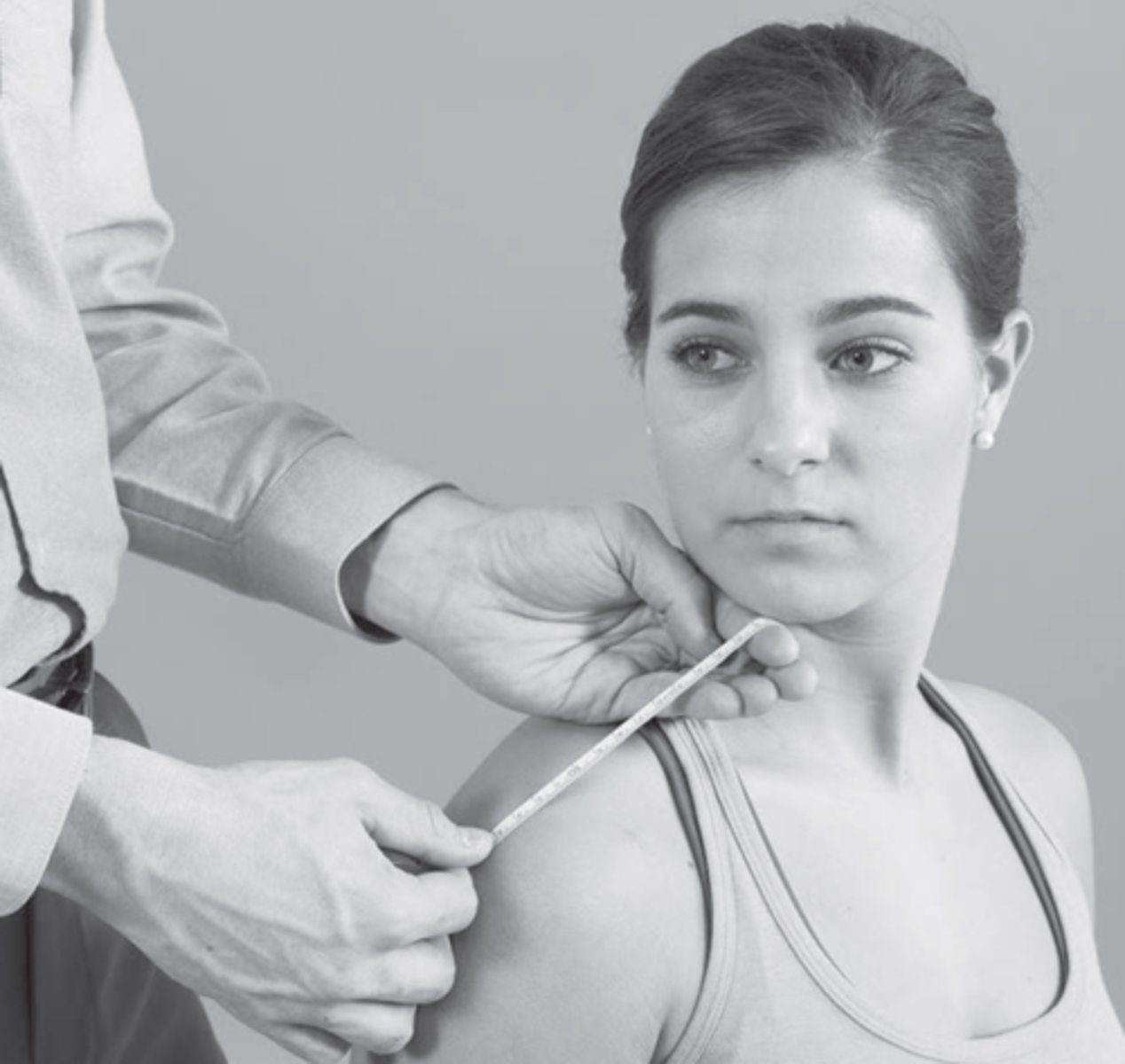 <p>tip of chin to acromion process</p>