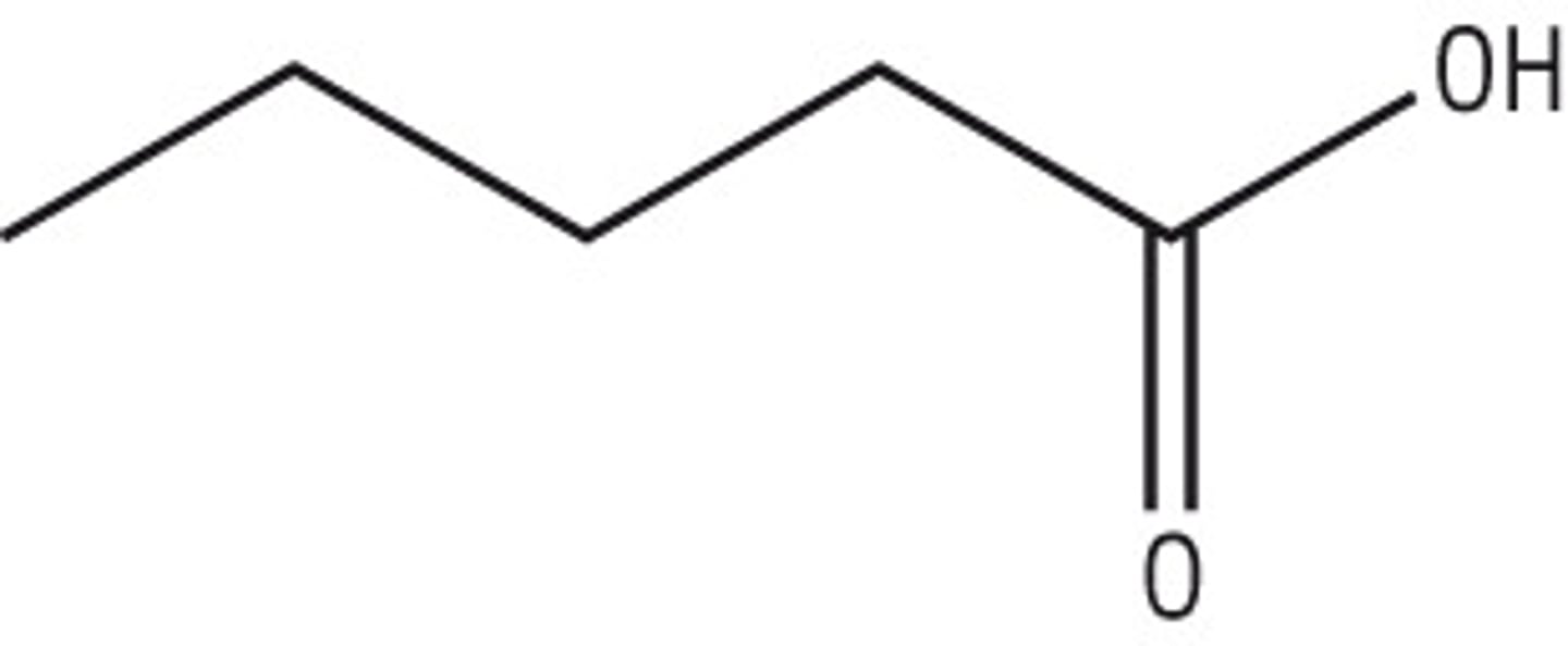 <p>A simplified organic formula, with hydrogen atoms removed from alkyl chains, leaving just a carbon skeleton and associated functional groups</p>