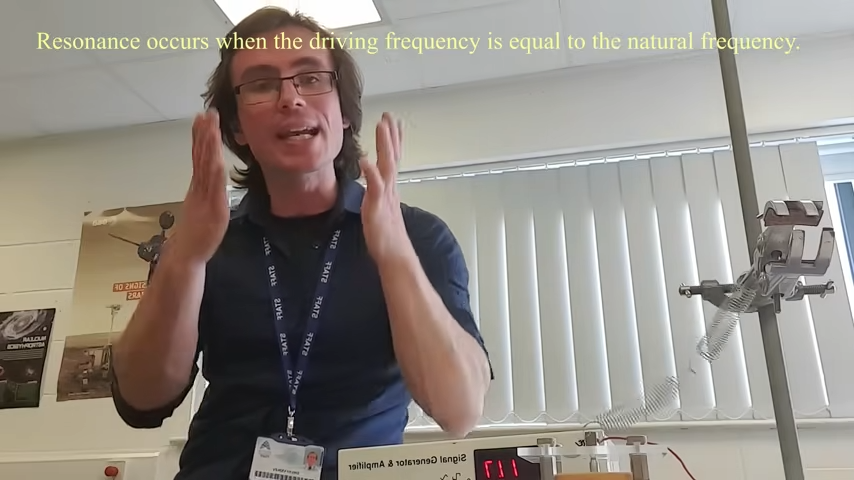 <p>When the frequency of the natural frequency is equal to the added freqeucey (frequency of the driving force matches the natural frequency), which will produce maximum amptlitude</p>