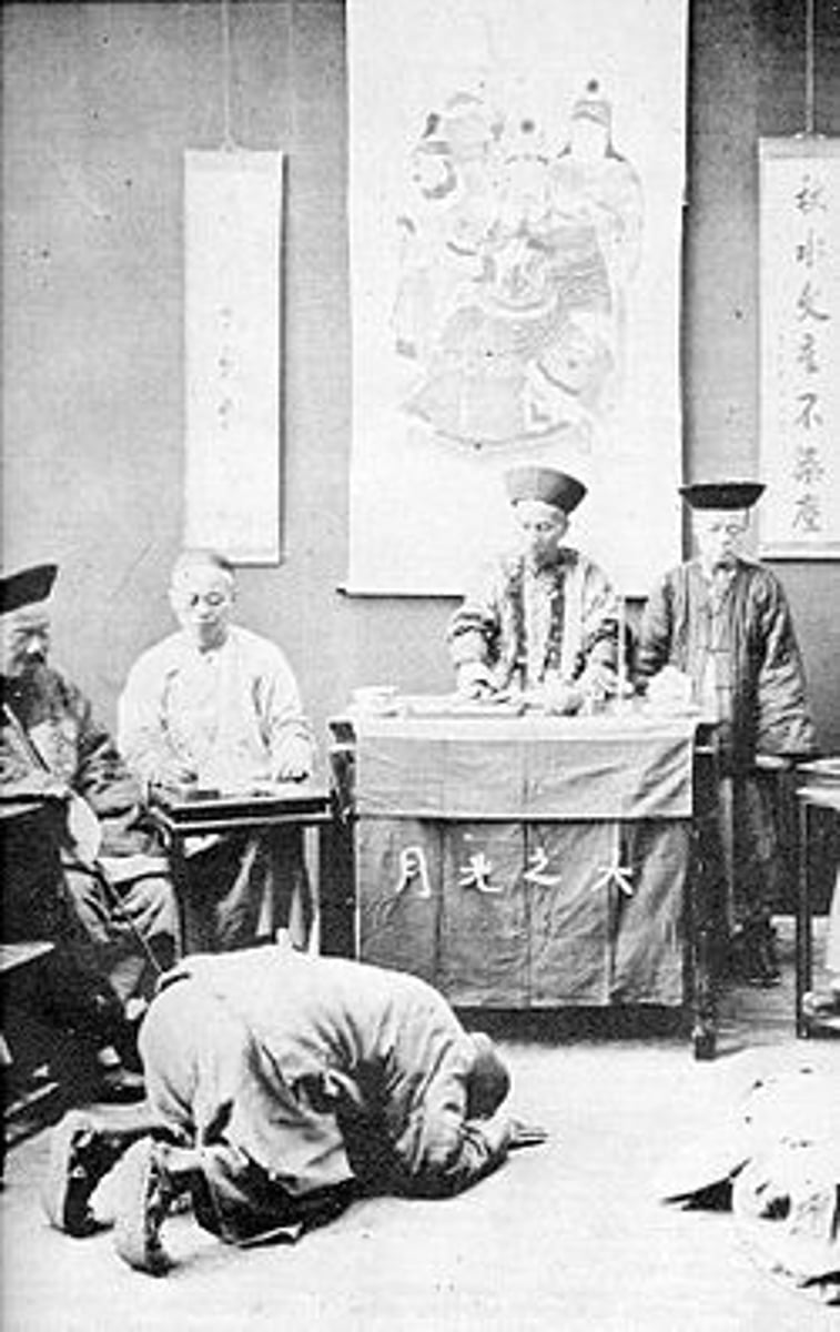 <p>The ritual of bowing so low that one's head reached the floor. Anyone greeting the Chinese emperor had to do it because it was a way of demonstrating respect.</p>