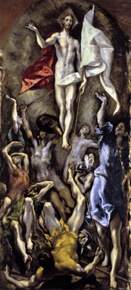 <p>• More subjective and emotional.</p><p>• Mannerism reflects the</p><p>troubled time of the</p><p>reformation vs. Catholic</p><p>counter reformation</p><p>• Abandonment of perspective, or</p><p>very elongated exaggerated</p><p>limbs, dark shadows.</p><p>• El Greco, Titian, late</p><p>Michelangelo.</p>