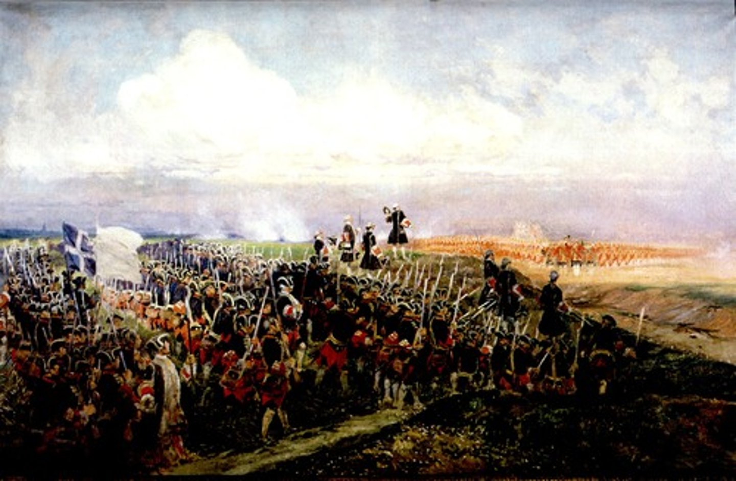 <p>a. War</p><p>b. Austria and Prussia</p><p>c. This war was fought over whether Maria Theresa should be the next Habsburg leader of the Austrian Empire. The war started with Frederick the Great of Prussia's attack on Austria. The war resulted in the "Diplomatic Revolution" as France allied with Austria, and Prussia allied with Britain.</p>